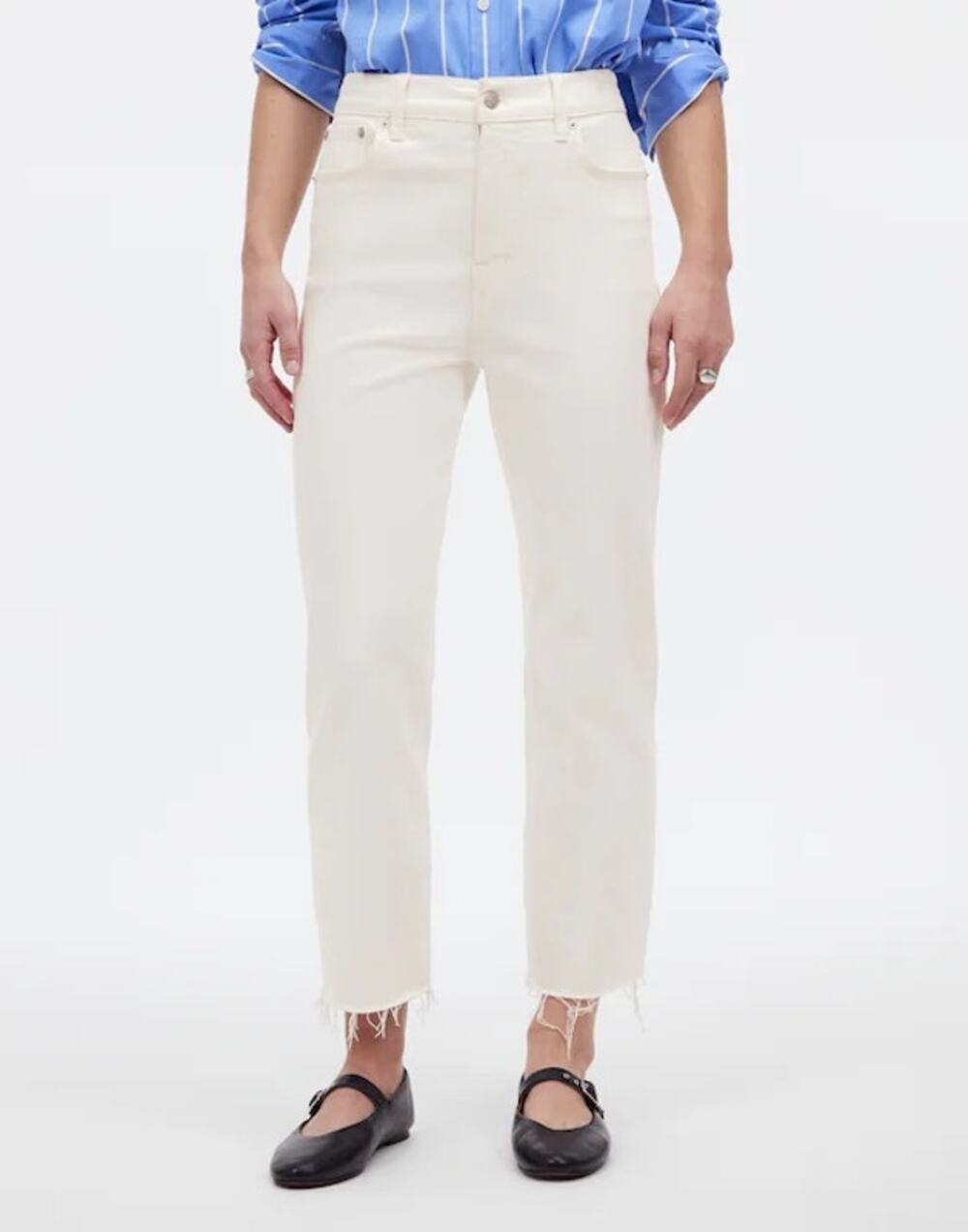 NWT Madewell The '90s Straight Crop Jean Raw Hem High Rise Tile White Size 30